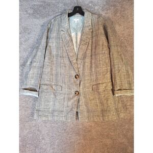 J. Jill Womens 2XL Grey Glen Plaid Linen Cotton Blend Blazer Jacket 2-Button